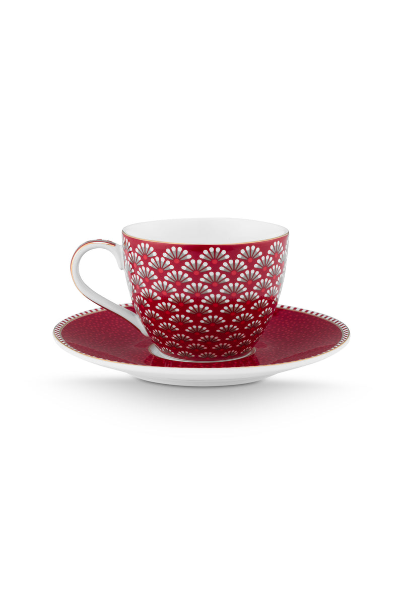 Pip Studio Blooming Tales Dark Red Espresso Kop en Schotel - Porselein - 120 ml