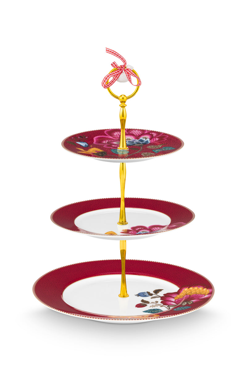 Pip Studio Blooming Tales Fantasy Dark Red Etagère - Porselein/Metaal - 3 Laags
