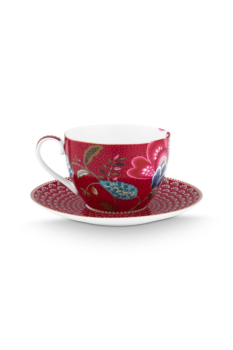 Pip Studio Blooming Tales Fantasy Dark Red Kop en Schotel - Porselein - 300 ml