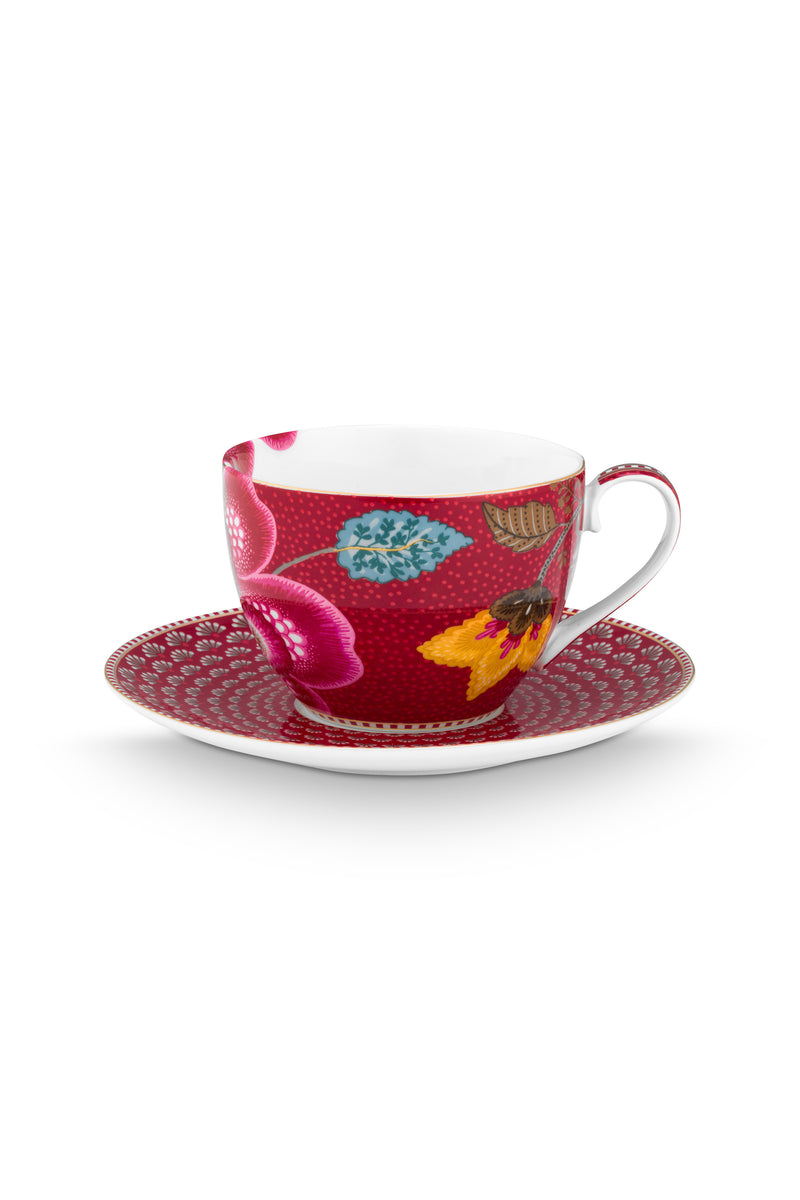 Pip Studio Blooming Tales Fantasy Dark Red Kop en Schotel - Porselein - 300 ml