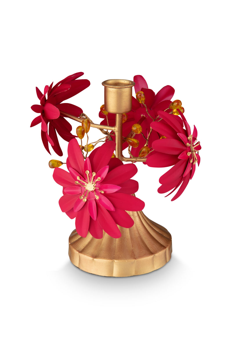 Pip Studio Blooming Tales Metal Red Kandelaar - Metaal - 15 cm x 15 cm