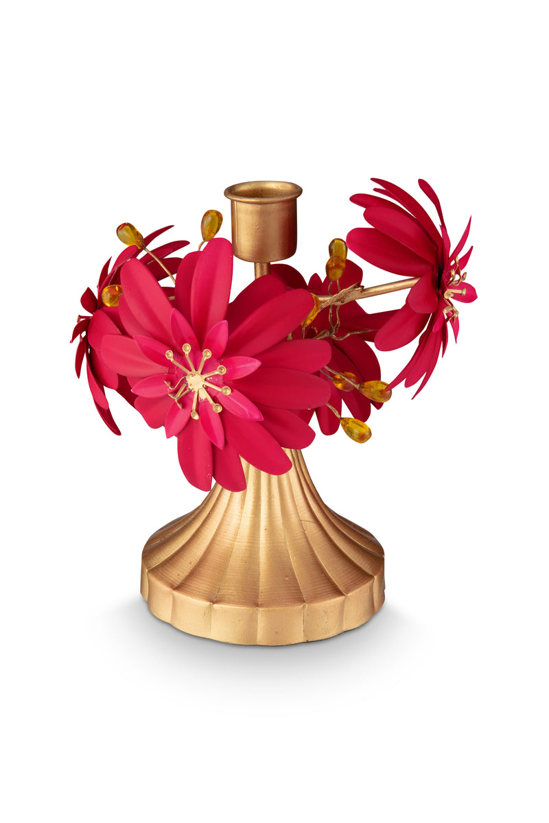 Pip Studio Blooming Tales Metal Red Kandelaar - Metaal - 15 cm x 15 cm