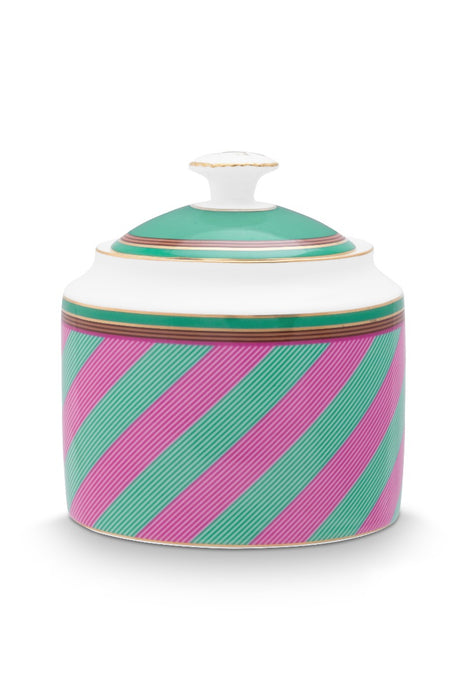 Pip Studio Chique Stripes Pink-Green Suikerpotje - Bone China - 550 ml