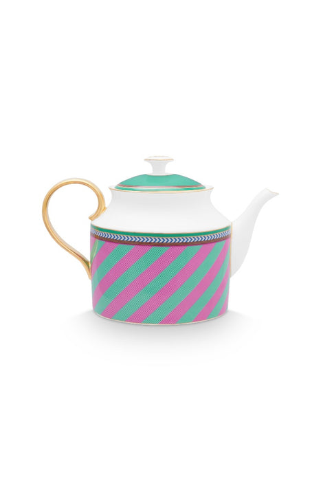 Pip Studio Chique Stripes Pink-Green Theepot - Bone China - 1,8 ltr.