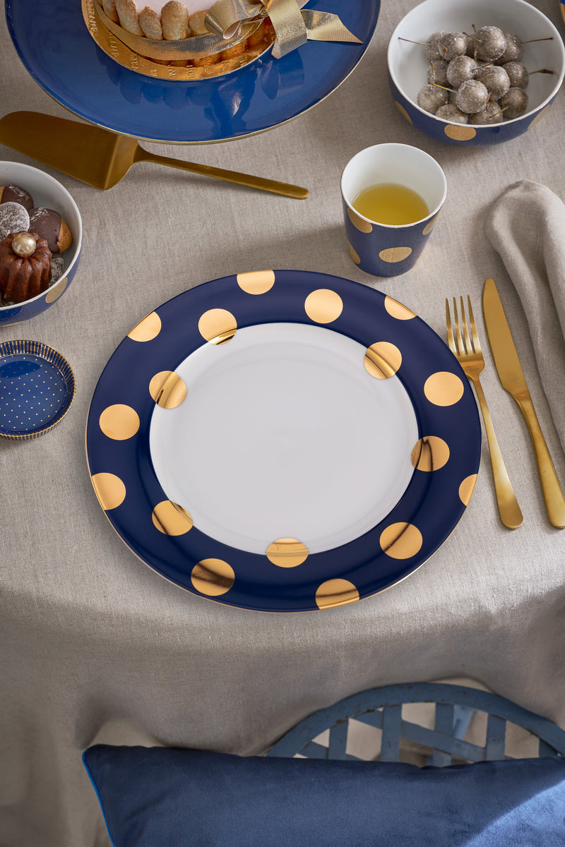 Pip Studio Dot Delight Navy-Gold Dinerbord - Porselein - Ø 26,5 cm
