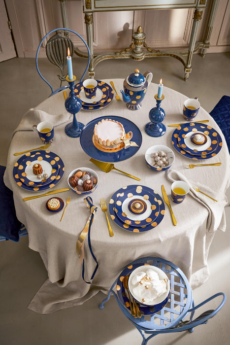Pip Studio Dot Delight Navy-Gold Ontbijtbord - Porselein - Ø 23 cm