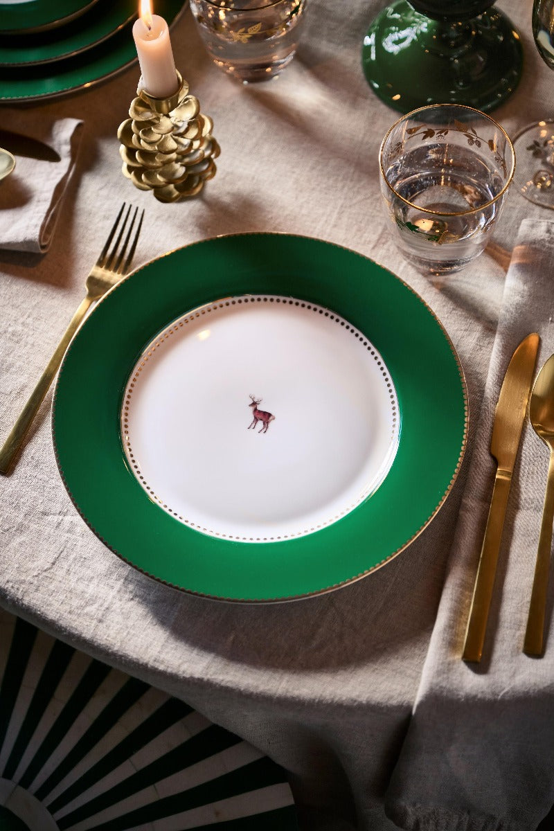 Pip Studio Love Birds Deer Dark Green Dinerbord - Porselein - Ø 26,5 cm