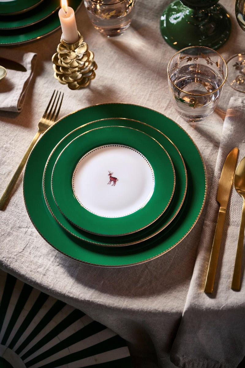 Pip Studio Love Birds Deer Dark Green Gebaksbordje - Porselein - Ø 17 cm