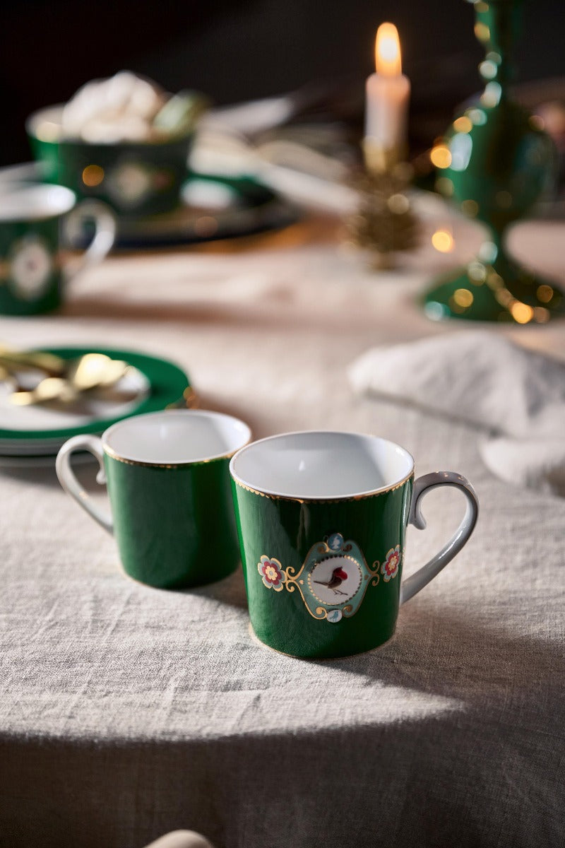 Pip Studio Love Birds Medallion Dark Green Beker - Porselein - 250 ml