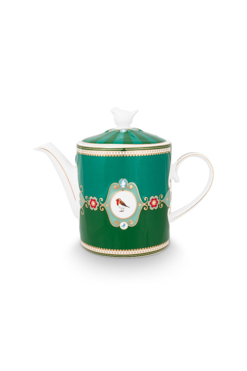 Pip Studio Love Birds Medallion Emerald-Green Theepot - Porselein - 1,3 ltr.