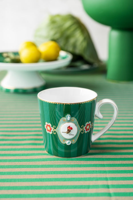 Pip Studio Love Birds Medallion Stripes Emerald-Green Beker - Porselein - 250 ml