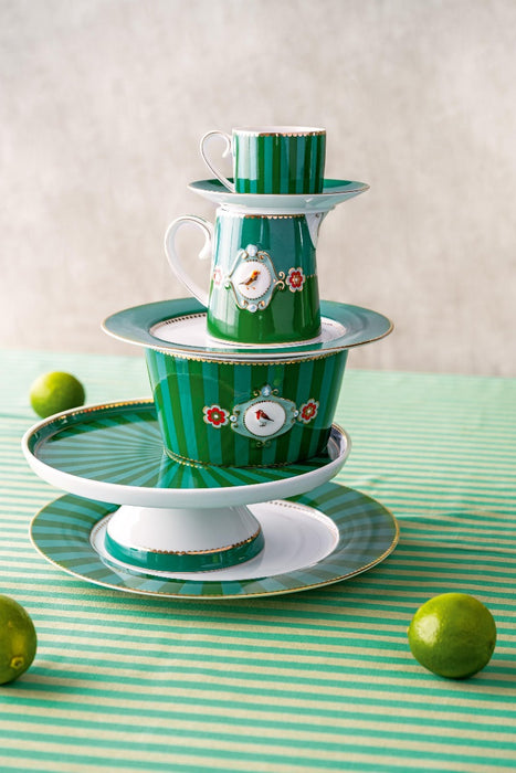 Pip Studio Love Birds Stripes Emerald-Green Taartplateau - Porselein - Ø 24 cm