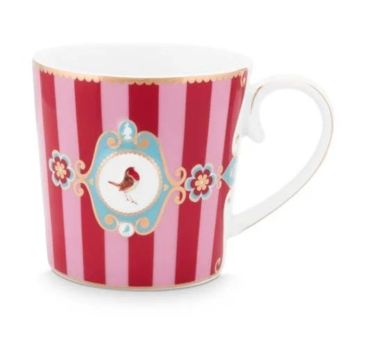 Pip Studio Love Birds Medallion Stripes Red-Pink Beker - Porselein - 150 ml
