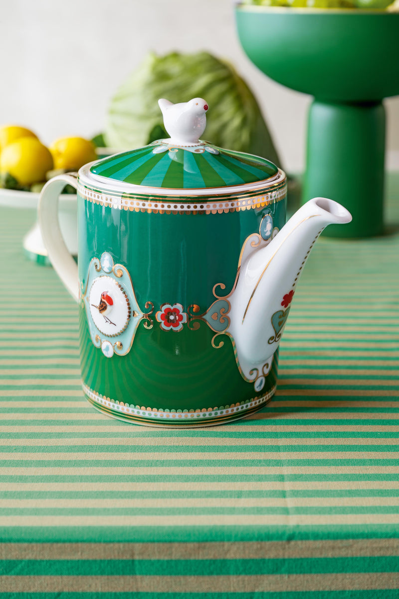 Pip Studio Love Birds Medallion Emerald-Green Theepot - Porselein - 1,3 ltr.