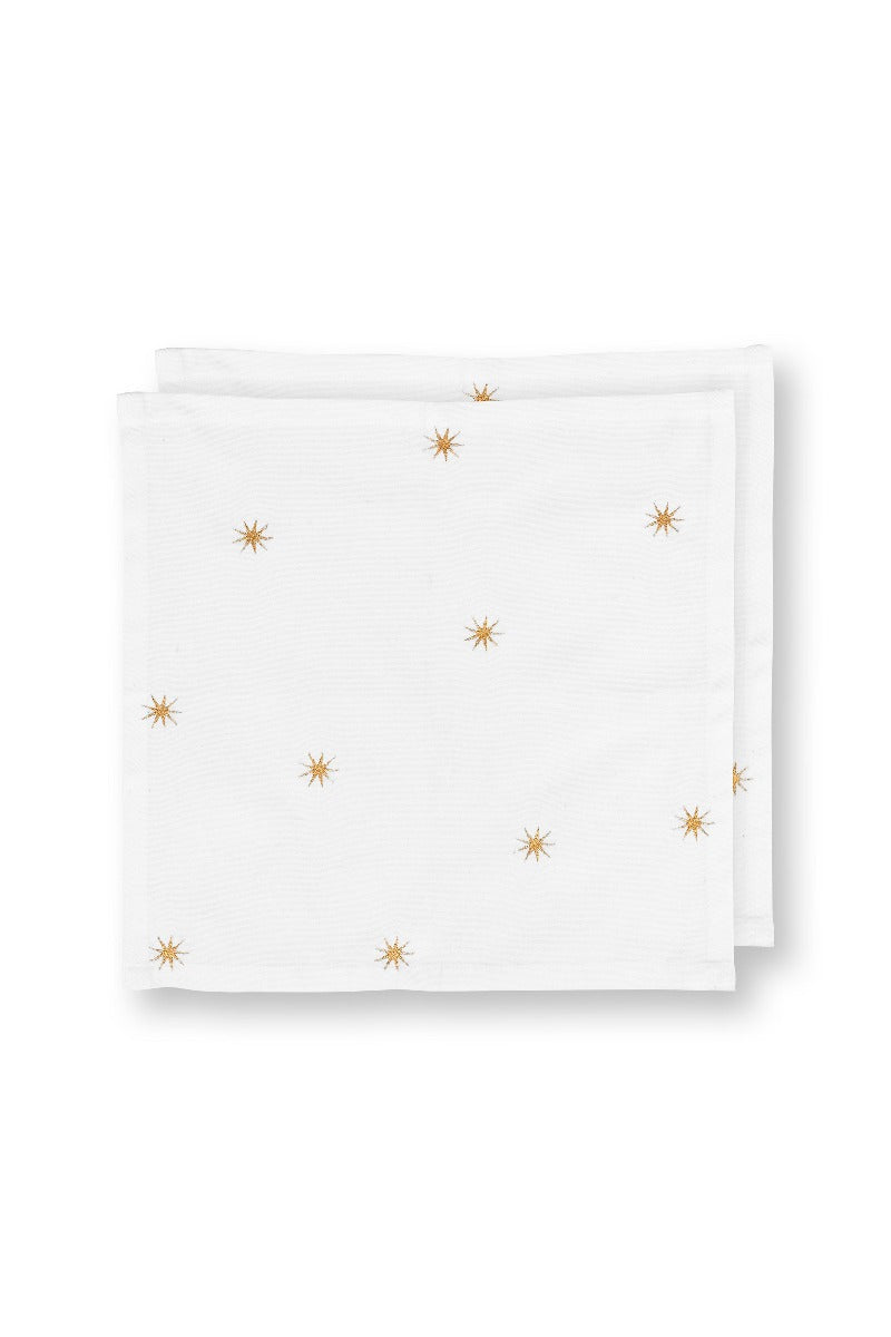 Pip Studio Stars Gold Theedoek - Set van 2 Stuks - Borduurwerk - 100% Katoen - 40 cm x 40 cm