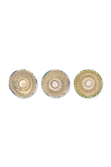 Pip Studio Blue Medium Theelichthouder - Set van 3 Stuks - Glas - 10 cm x 10,5 cm
