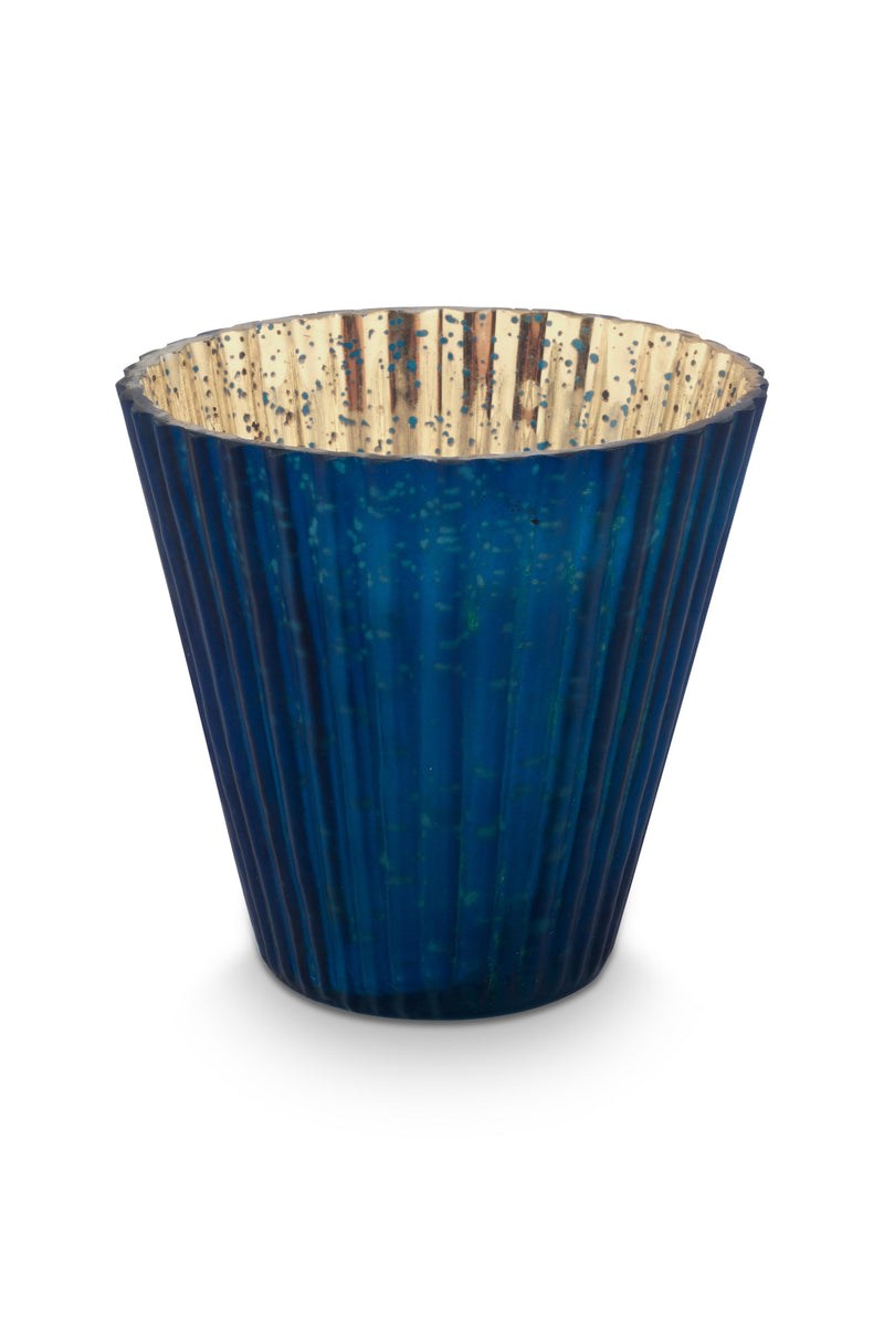 Pip Studio Blue Medium Theelichthouder - Donkerblauw - Glas - 10 cm x 10,5 cm