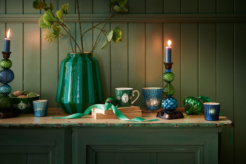 Pip Studio Blue Medium Theelichthouder - Donkerblauw - Glas - 10 cm x 10,5 cm