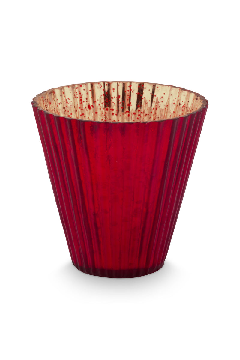 Pip Studio Red Medium Theelichthouder - Rood - Glas - 10 cm x 10,5 cm