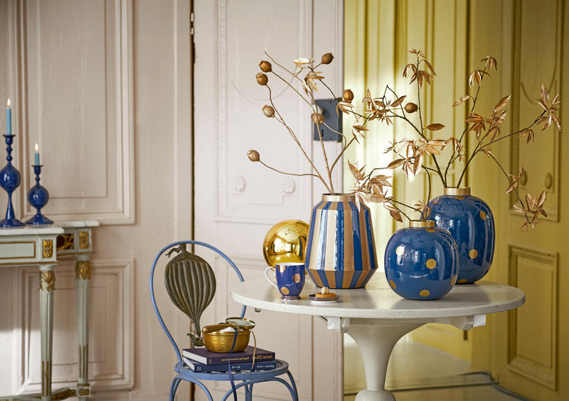 Pip Studio Vaas - Dots Navy-Gold - Metaal - 23 cm