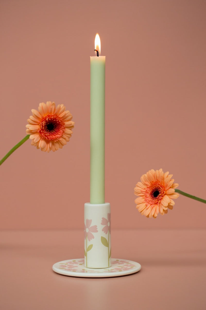 Rustik Lys Kandelaar Flowers - Aardewerk