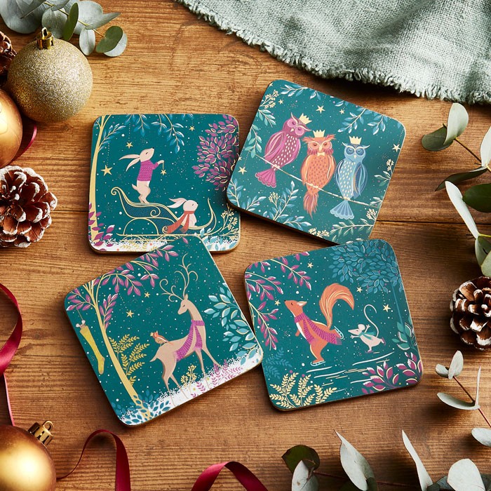 Sara Miller London Woodland Tales Onderzetters - Set van 4 - 10,5 cm x 10,5 cm