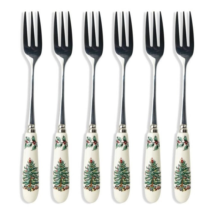 Spode Christmas Tree Gebaksvorkjes - Set van 6 stuks - Porselein/RVS