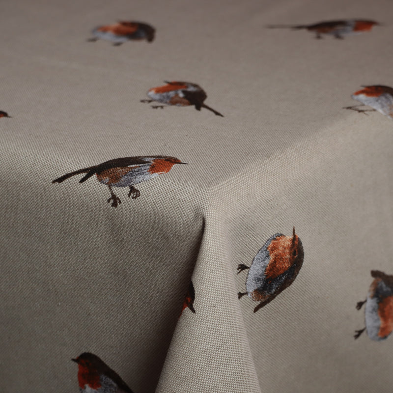 Marbella Tafelkleed - Roodborstjes - 80% Katoen - 20% Polyester - 180 cm x 140 cm
