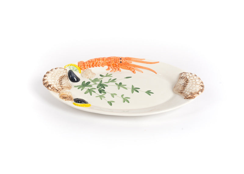 Piccobella Schaal Schelpen/Kreeft - Wit - Keramiek - 36 cm x 21 cm