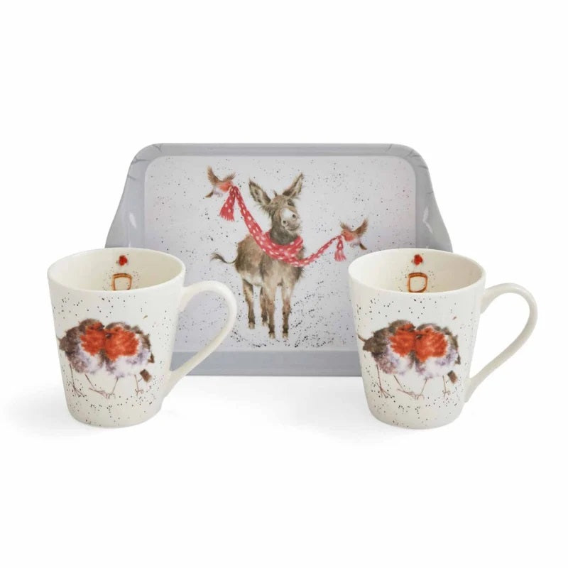 Wrendale Designs Winter Friends - 2 Bekers met Dienblad - Fine Bone China - 180 ml