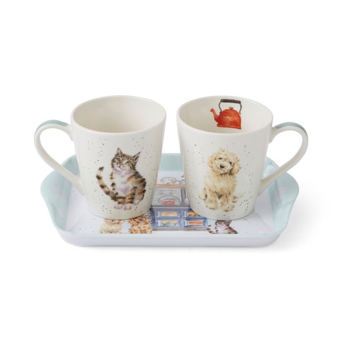 Wrendale Designs Country Kitchen - 2 Bekers met Dienblad - Fine Bone China - 180 ml
