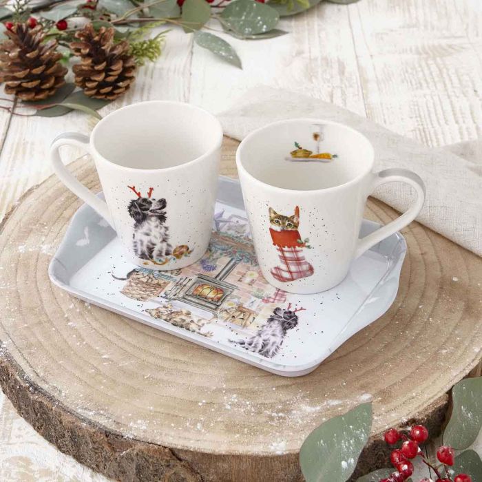 Wrendale Designs No Place Like Home - 2 Bekers met Dienblad - Fine Bone China - 180 ml