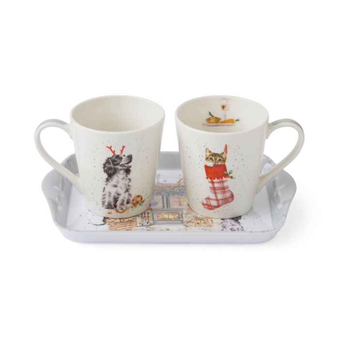 Wrendale Designs No Place Like Home - 2 Bekers met Dienblad - Fine Bone China - 180 ml