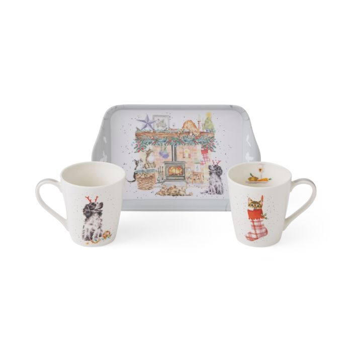 Wrendale Designs No Place Like Home - 2 Bekers met Dienblad - Fine Bone China - 180 ml