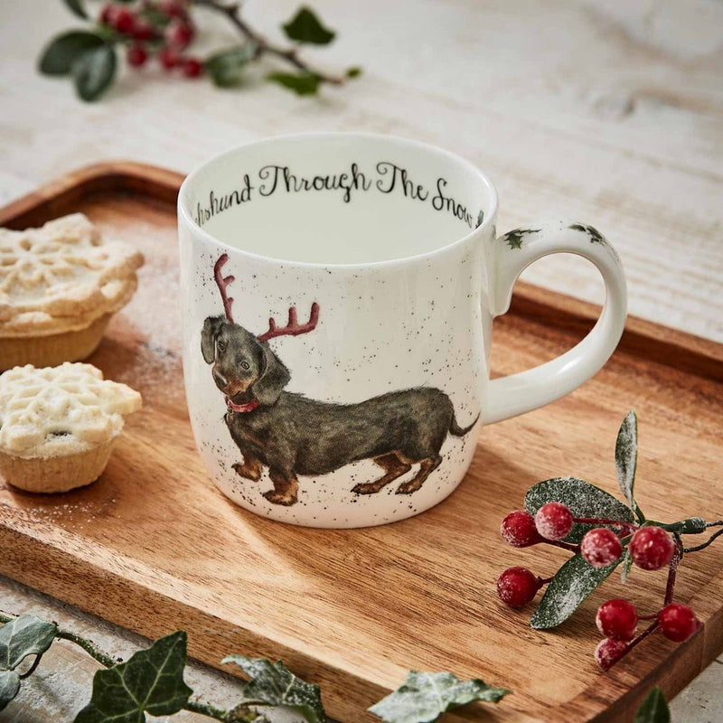 Wrendale Designs Dachshund Trough the Snow Beker - Teckel - Fine Bone China - 300 ml