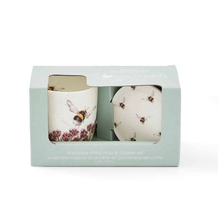 Wrendale Designs Flight of the Bumblebee Beker en Onderzetter - Fine Bone China - 300 ml