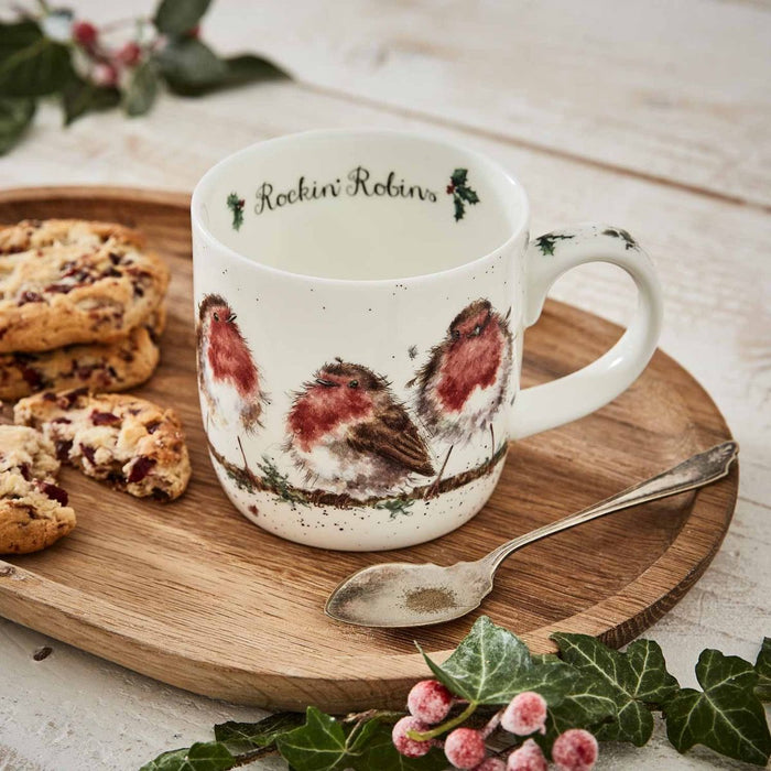 Wrendale Designs Rockin Robins Beker - Roodborstjes - Fine Bone China - 300 ml