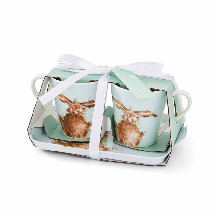 Wrendale Designs Hare - 2 Bekers met Dienblad - Fine Bone China - 180 ml