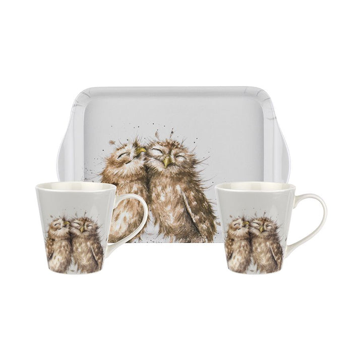 Wrendale Designs Owl - 2 Bekers met Dienblad - Fine Bone China - 180 ml