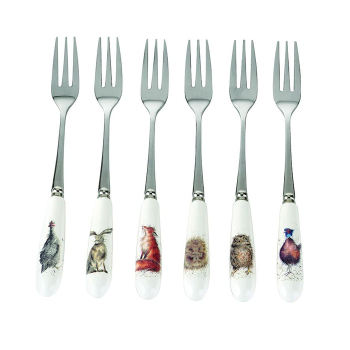 Wrendale Designs Country Animal Gebaksvorkjes - Set van 6 stuks - Porselein/RVS