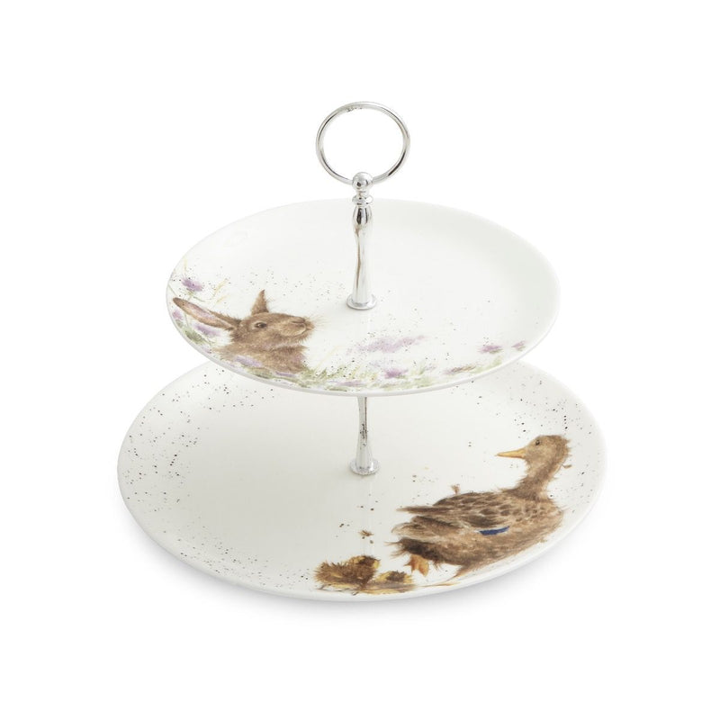 Wrendale Designs Duck and Rabbit Etagère - Porselein/Metaal - 2 Laags