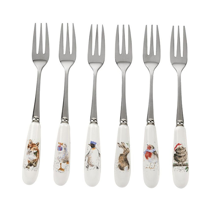 Wrendale Designs Animal Christmas Gebaksvorkjes - Set van 6 stuks - Porselein/RVS