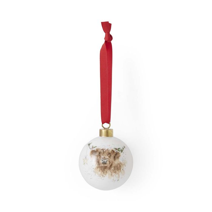 Wrendale Designs Highland Cow Kerstbal - Hoogland Koe - Porselein - Ø 7 cm