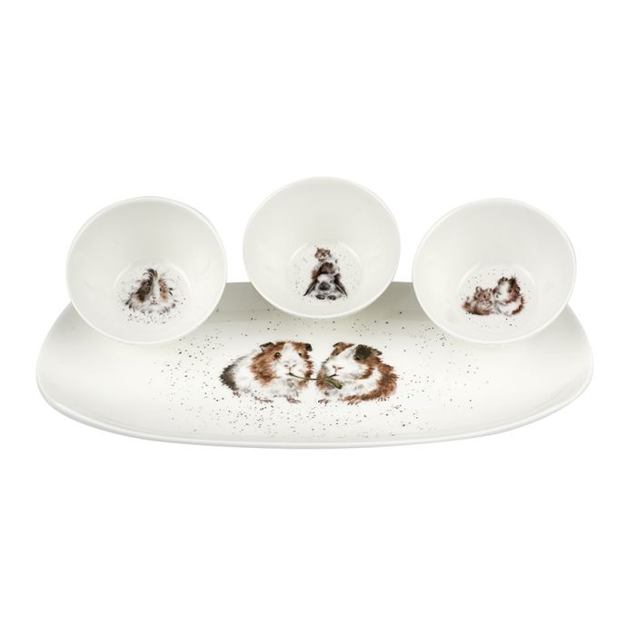 Wrendale Designs Lettuce be Friends Set van 3 Schaaltjes op Serveerschaal - Porselein