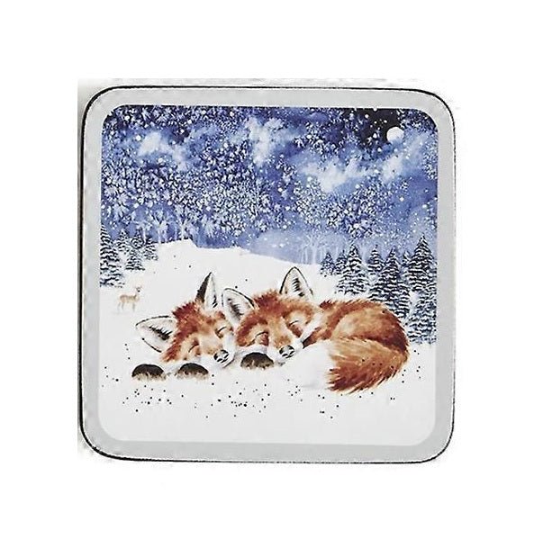 Wrendale Designs Winter Skies Onderzetter - Vosjes - 10,5 cm x 10,5 cm