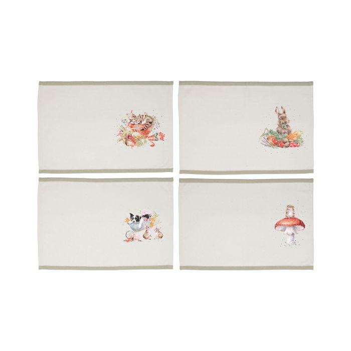 Wrendale Designs Garden Friends Placemat - Set van 4 - 100% Katoen - 30,5 cm x 45 cm