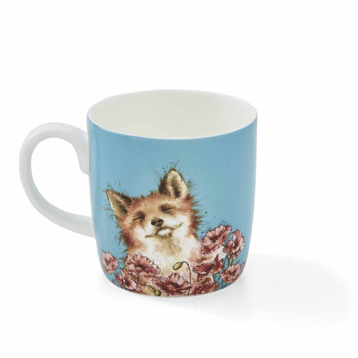 Wrendale Designs Poppy Field Beker - Vos - Fine Bone China - 400 ml
