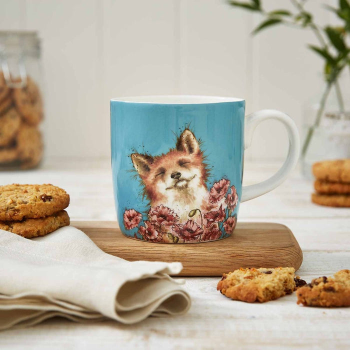 Wrendale Designs Poppy Field Beker - Vos - Fine Bone China - 400 ml