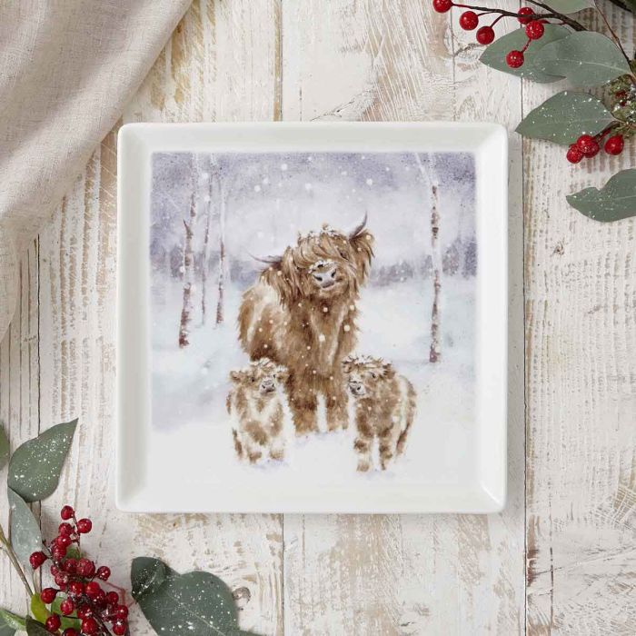 Wrendale Designs A Highland Christmas Schaal - Fine Bone China - 18 cm x 18 cm
