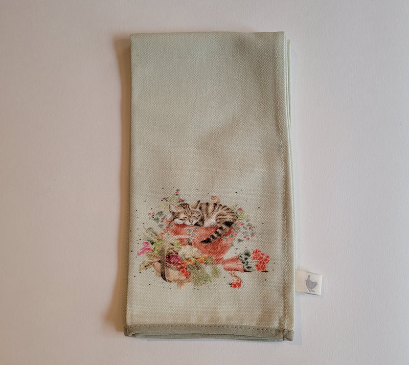 Wrendale Designs Garden Friends Servet - Kat - 100% Katoen - 23 cm x 12 cm
